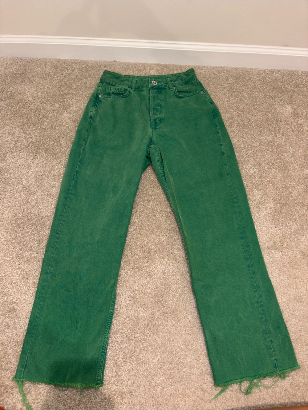 Zara Emerald Green High-Waist Straight Jeans